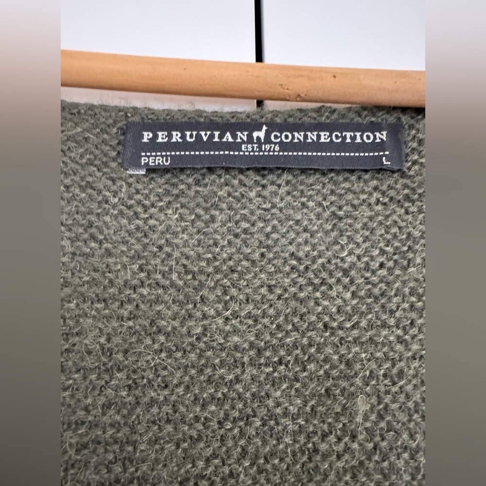 Peruvian Connection Forest Green V-Neck Sweater L - Picture 3 of 8